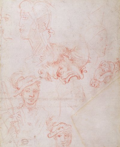 Studies of Heads, 1508-12 (verso) by Michelangelo Buonarroti